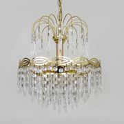 Chandelier, ceiling lamp crown in bronze or brass, 3 floors, 3 lights, glass grapevines. Year 90