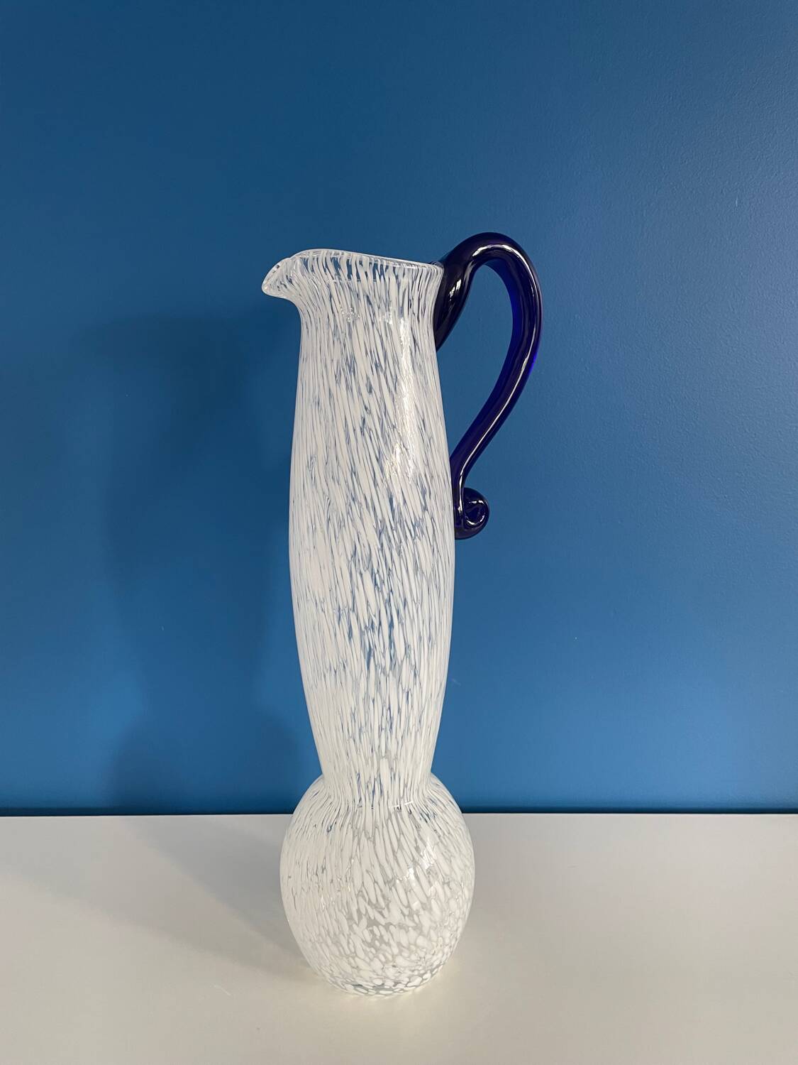 Decorative carafe or vase in blue and white Murano blown glass, chic style
