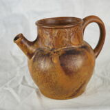 Rooster frieze pitcher, glaze with warm brown drips, ochre and volcanic - Denbac - 30s