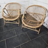 Paire de fauteuils en rotin des années 60