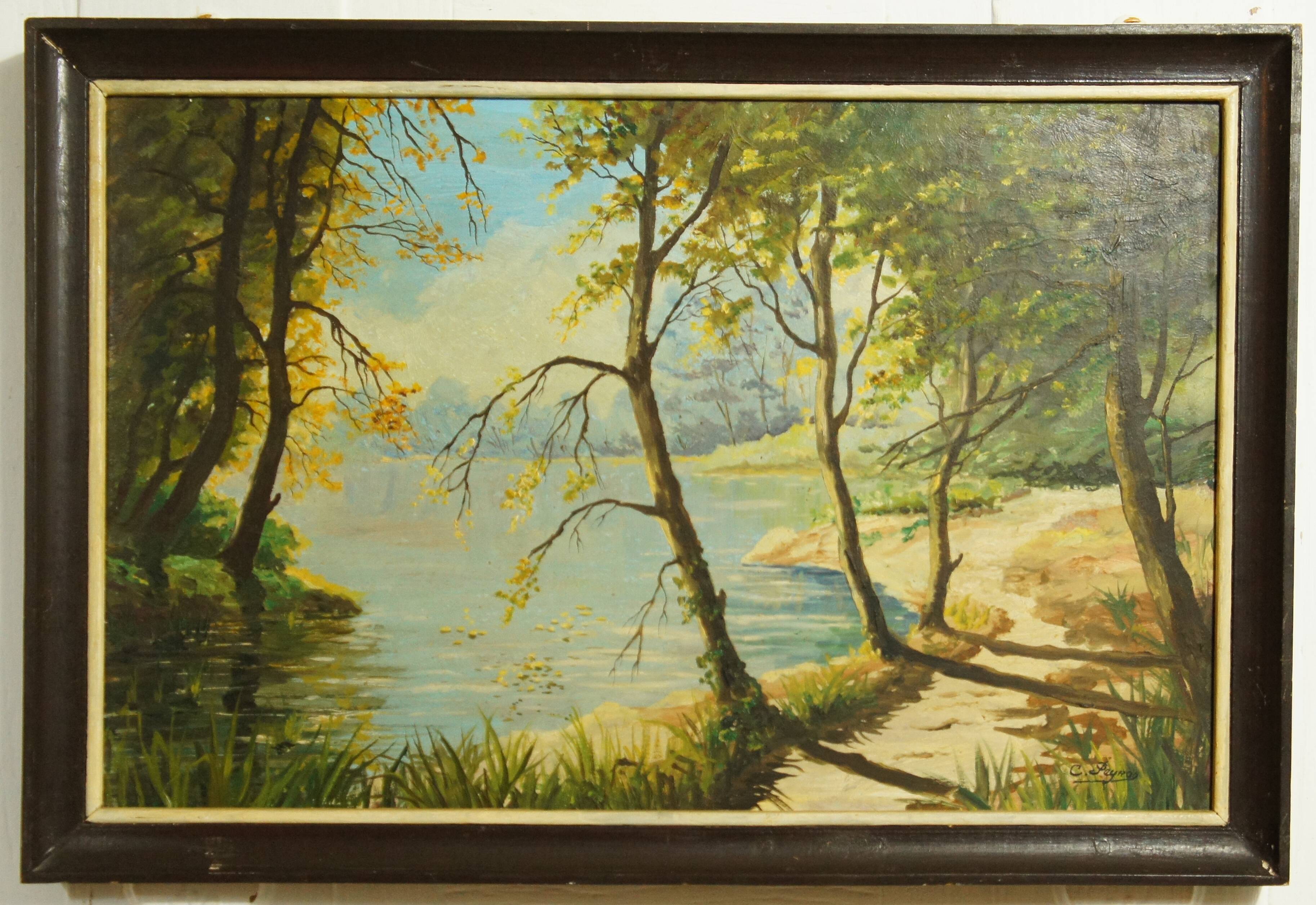 Landscape oil on wood framed C.Peyron