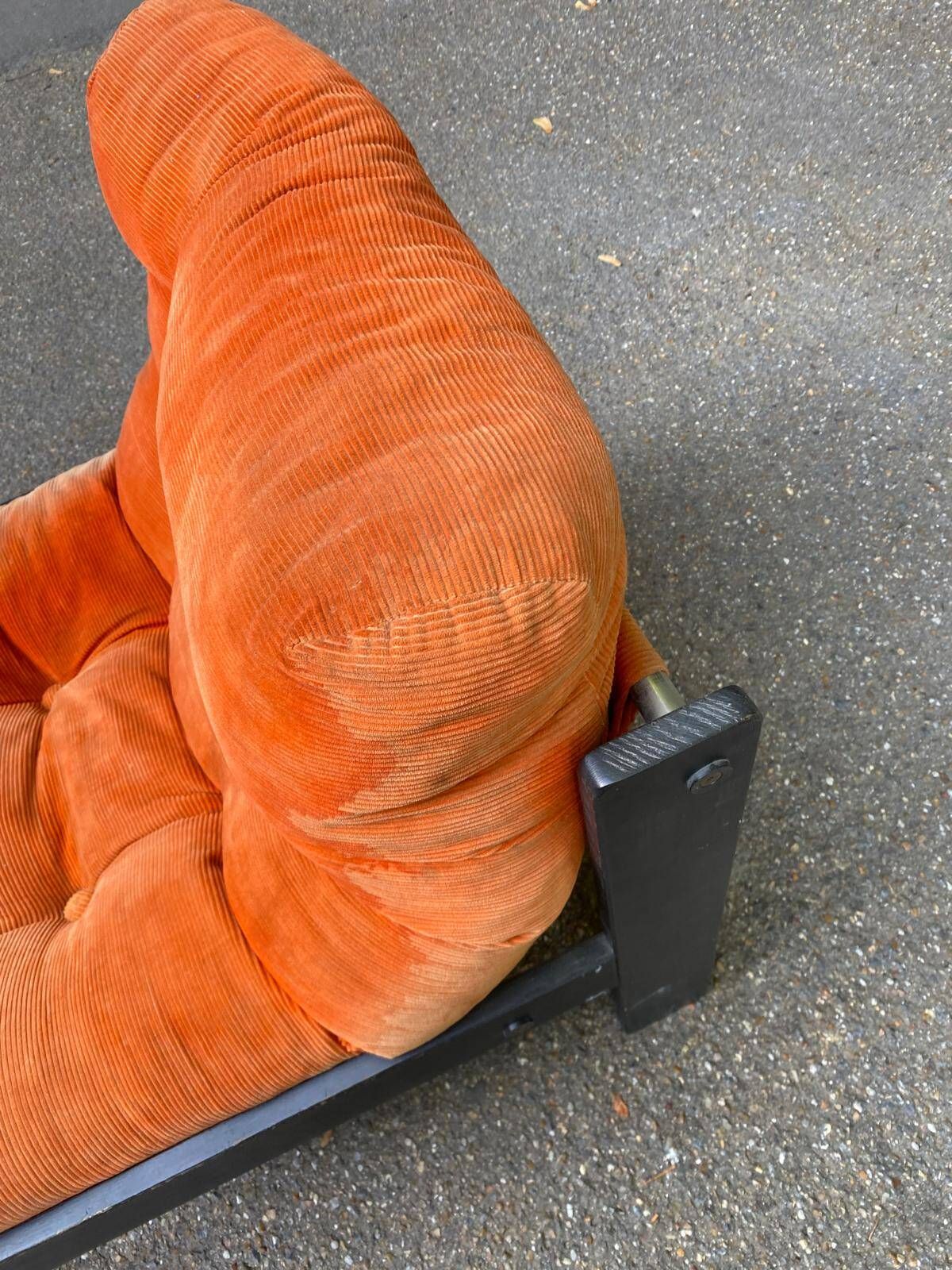 Vintage orange Scandinavian armchair from the 70s, velvet armchair