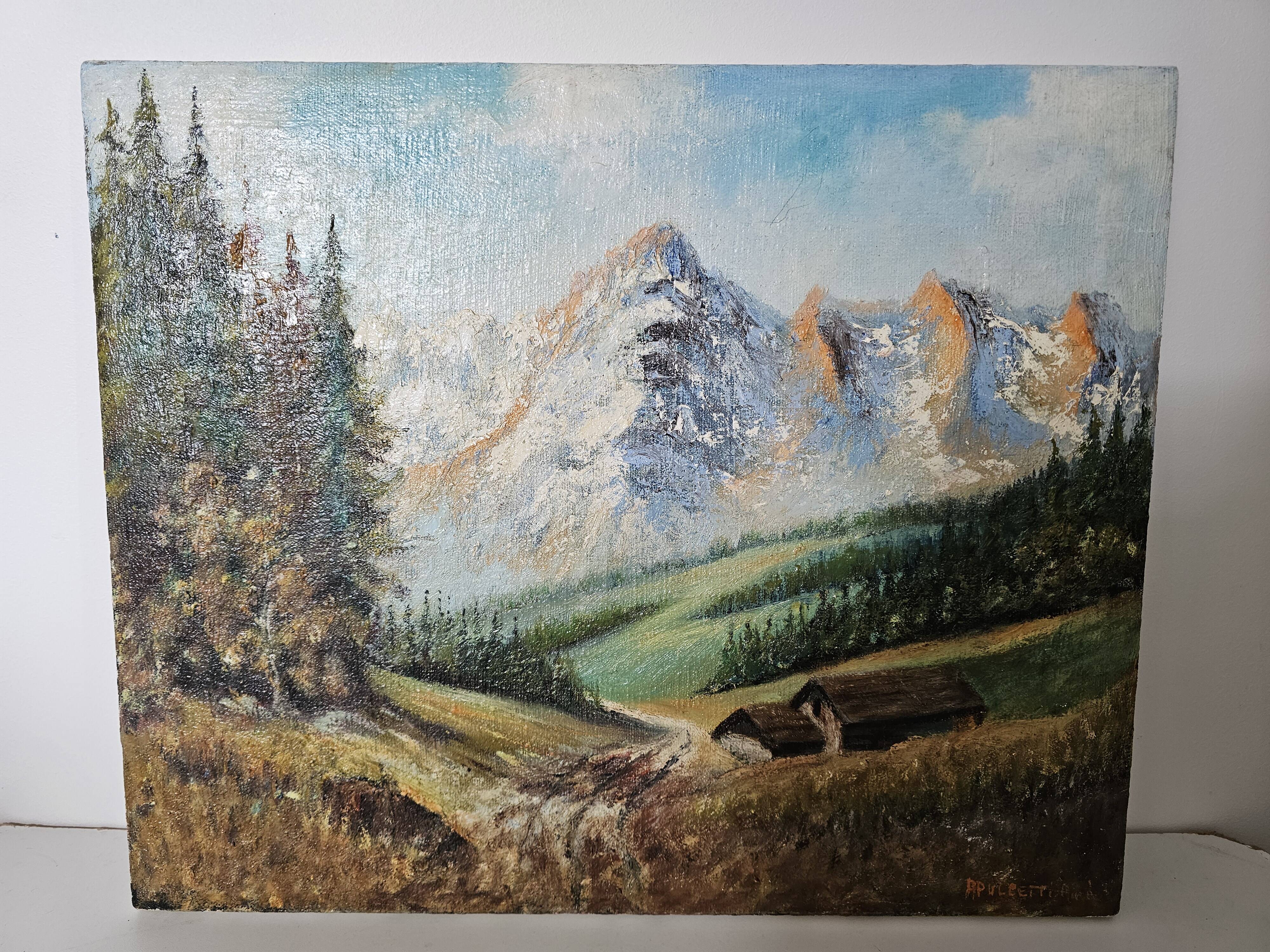 Painting - Oil on canvas View of the Ambérieu en Bugey mountain Signed Aimé Apul