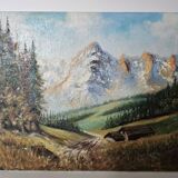 Painting - Oil on canvas View of the Ambérieu en Bugey mountain Signed Aimé Apul