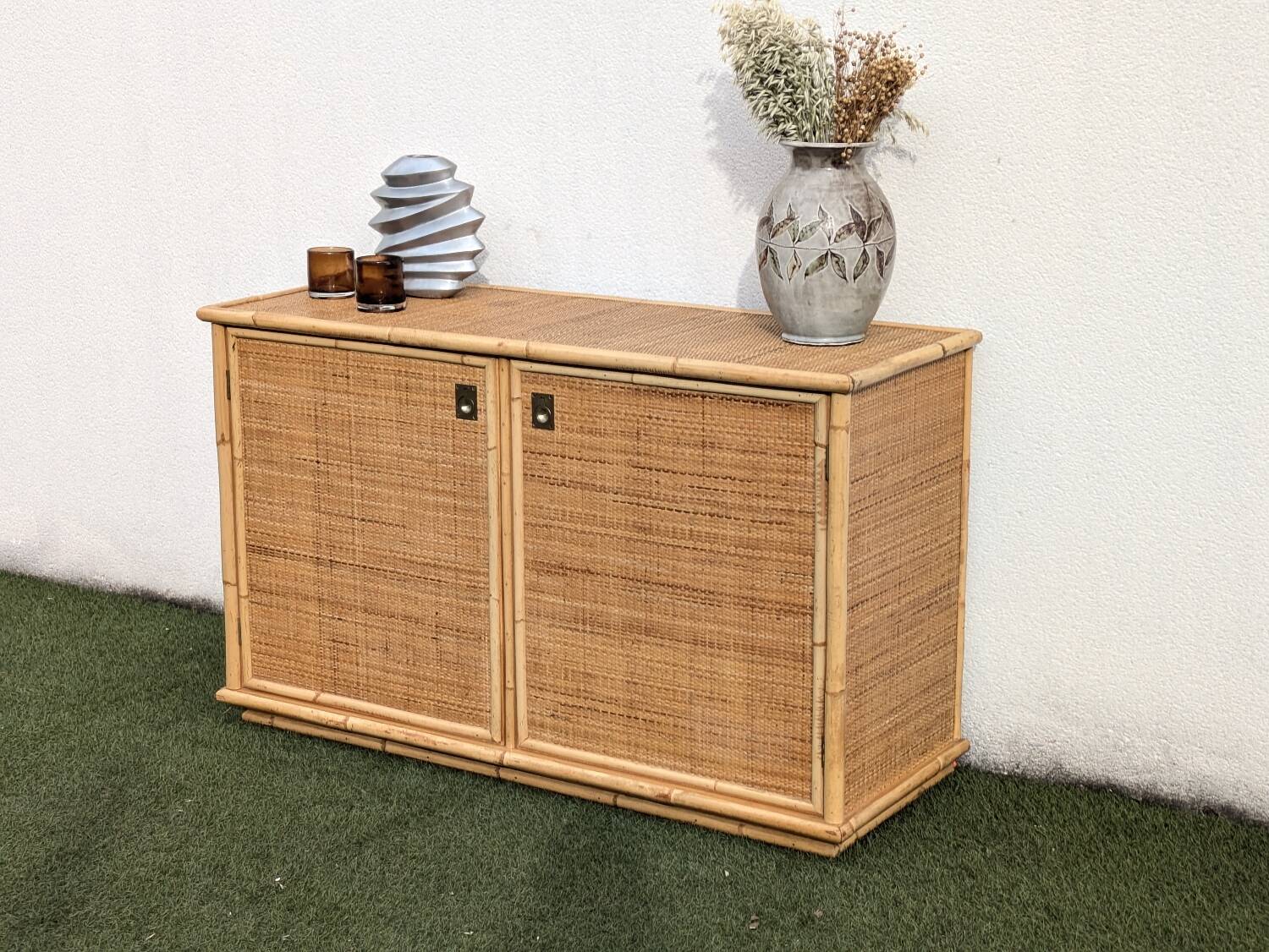 Low buffet / sideboard Dal Vera bamboo rattan vintage 1970s