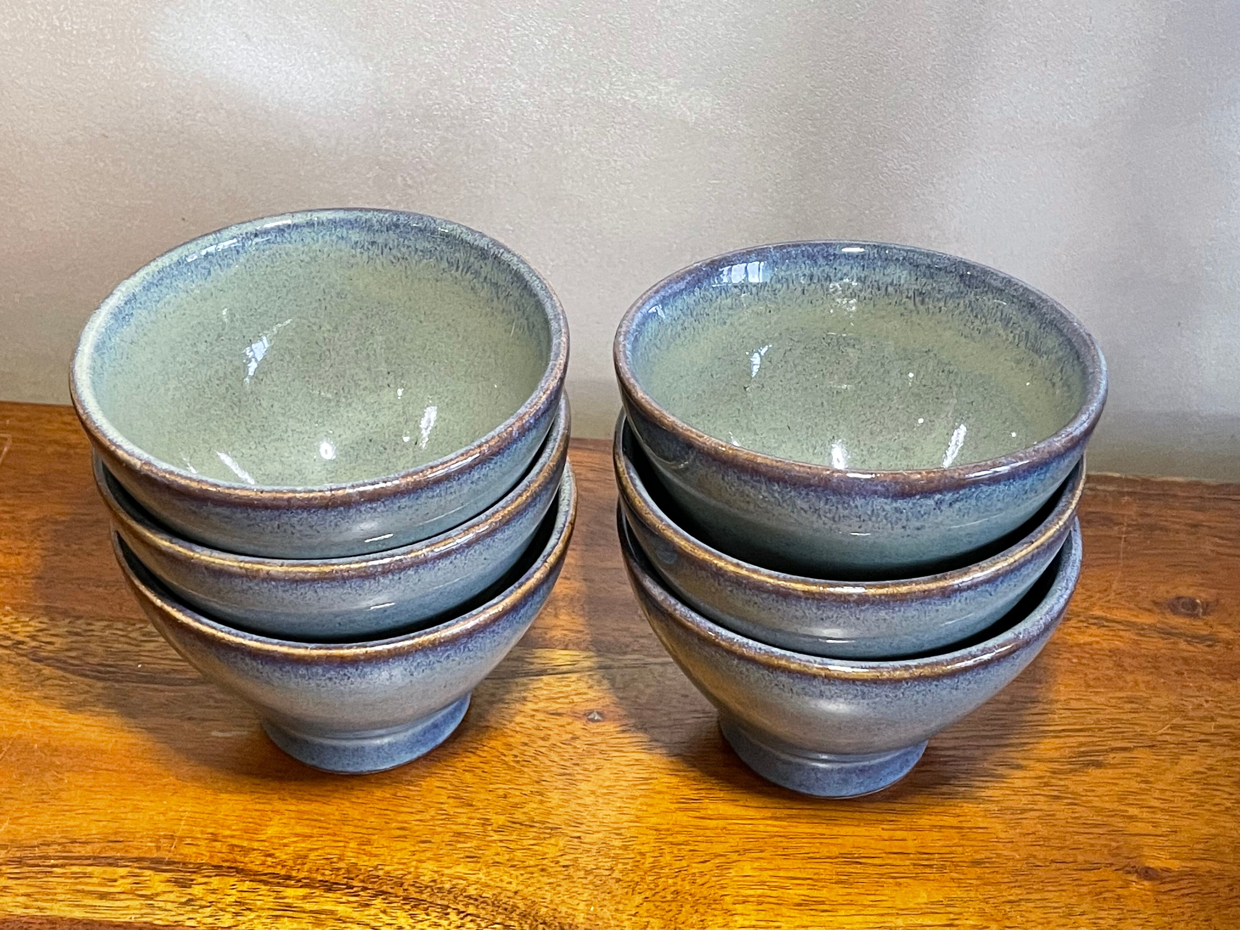 6 hand-painted glazed stoneware bowls