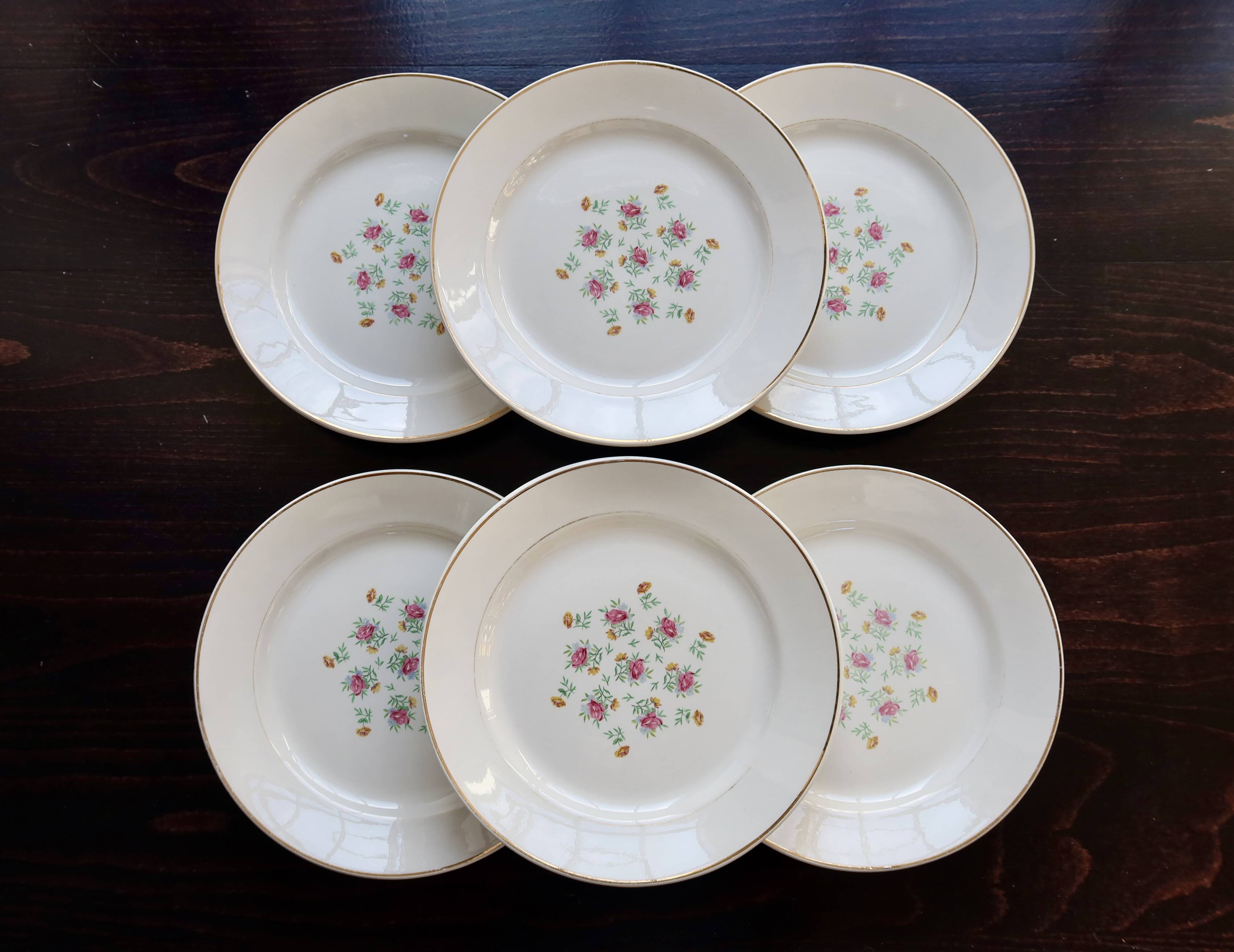 6 vintage flat plates in Lunéville earthenware – Christine model