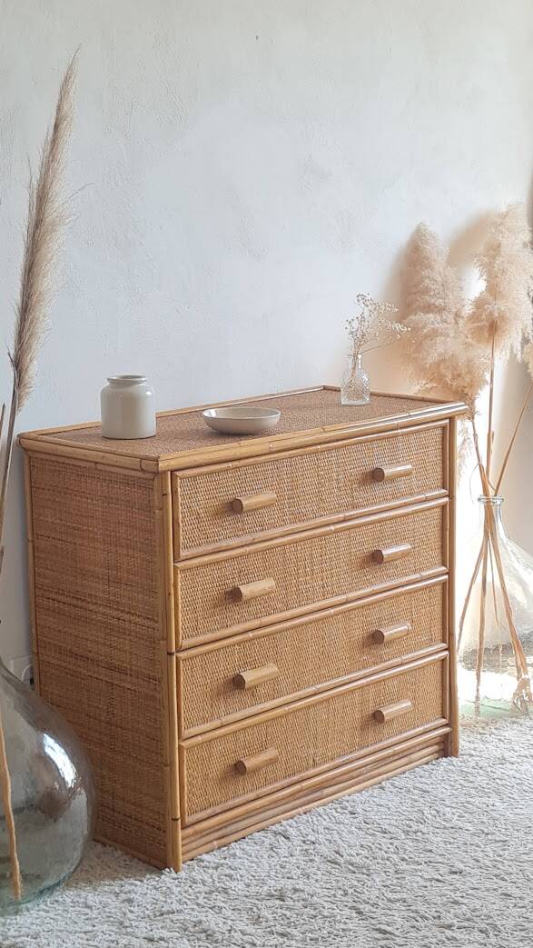 Commode en rotin années 70 vintage