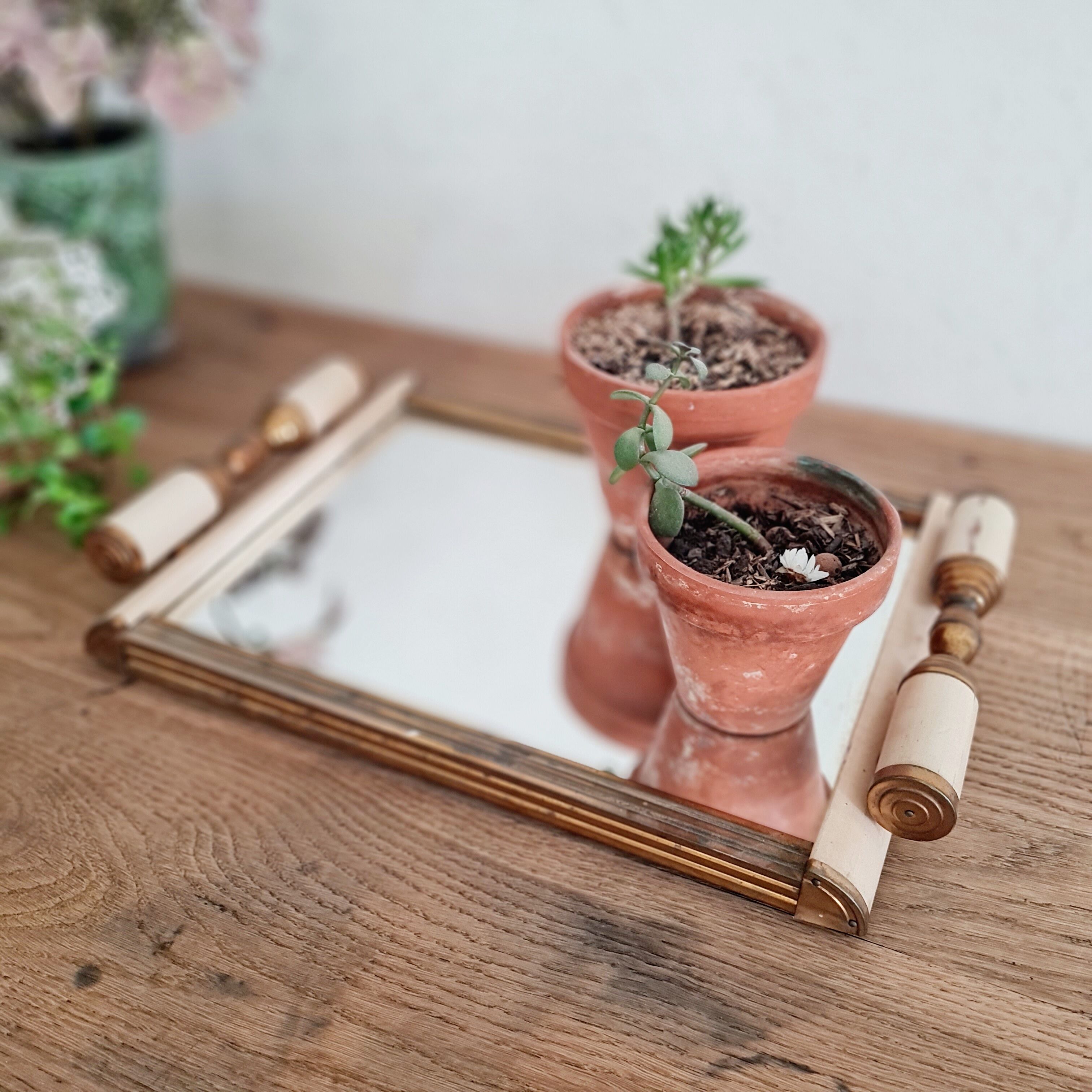 Art deco tray white wood and mirror