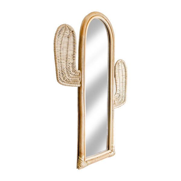 Cactus mirror in rattan and vintage bohemian canning  42x60cm
