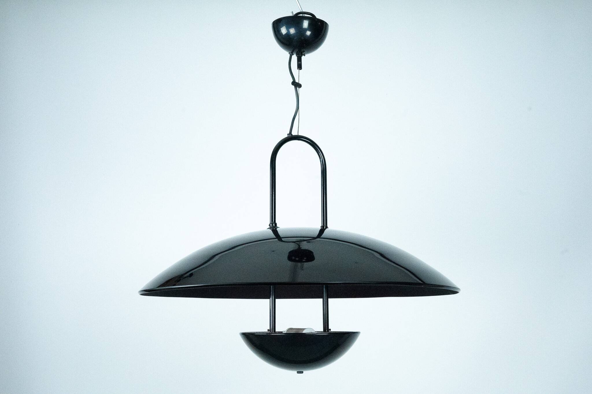 Vintage 1990s Black Pendant Lamp with Glass Top Shade. Italy