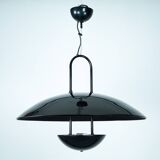 Vintage 1990s Black Pendant Lamp with Glass Top Shade. Italy