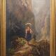 Tableau Scène de montagne avec personnages chasseur porteuse d'eau XIX°