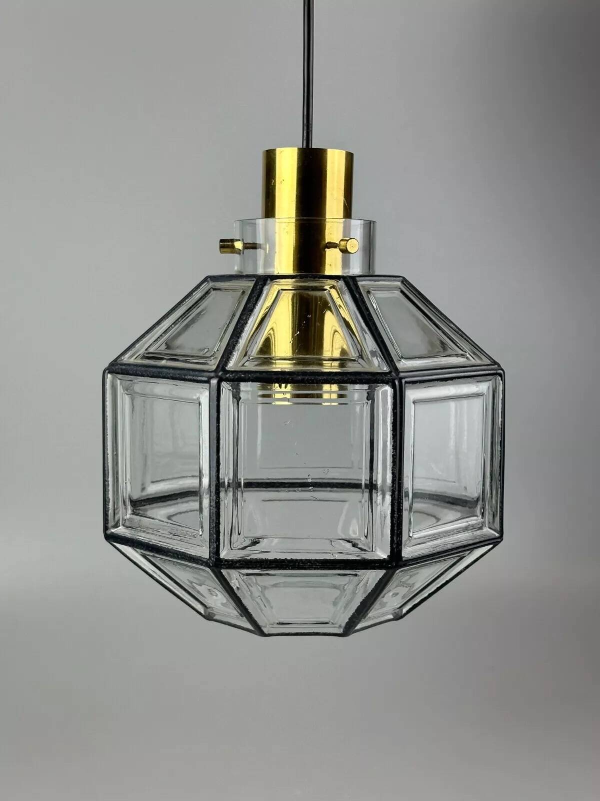 60s 70s ceiling lamp Glashütte Limburg Germany glass & brass Space Age