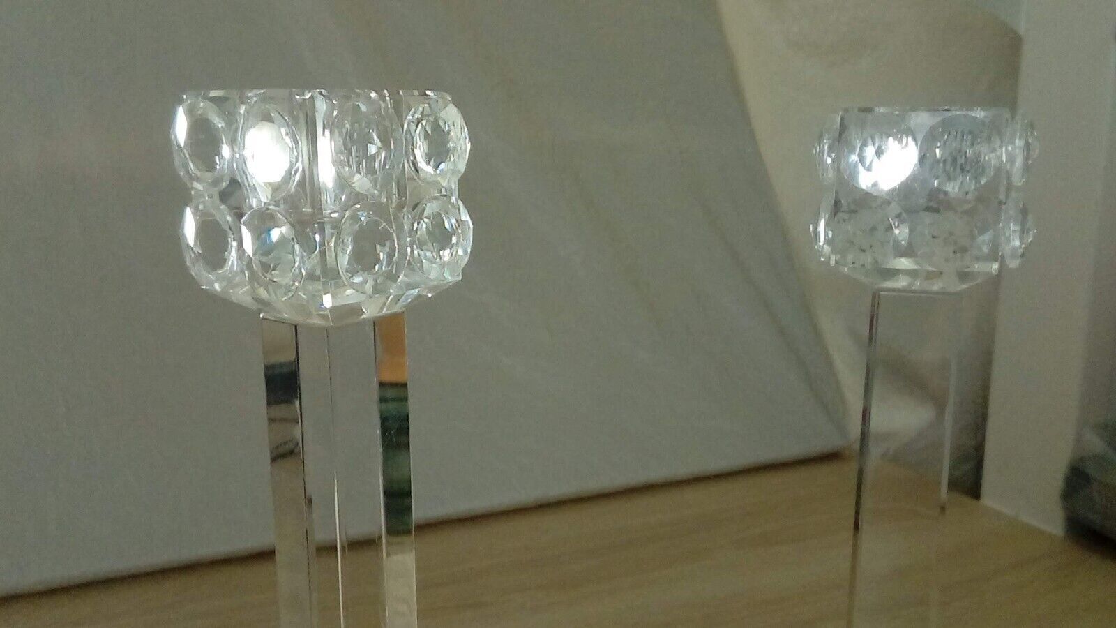 Pair of diamond crystal candle holders
