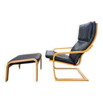 Vintage - IKEA - modèle POÄNG - Noboru Nakamura - bois de bouleau - cuir - 199
