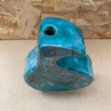 Ancien Vase Zoomorphe Oiseau Terre Cuite Émaillée Verte Ciselé Vintage