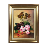 Flowers and fruit, oil on cardboard in 20th century