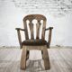 Dutch brutalist solid oak armchair with reupholstered leather seat, 1970s