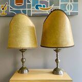 Pair of large Regency half shade buffet lamps