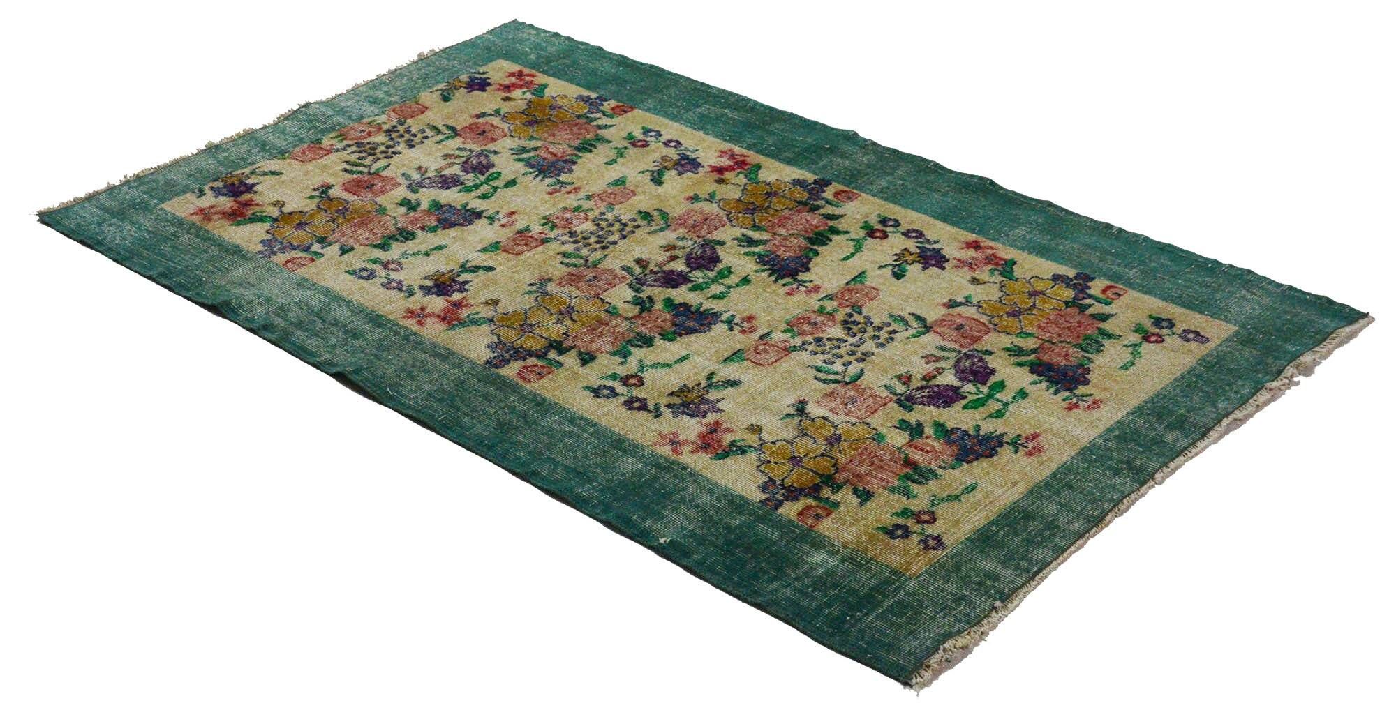 Vintage Turkish Carpet Floral Beige Green 194 x 109 cm