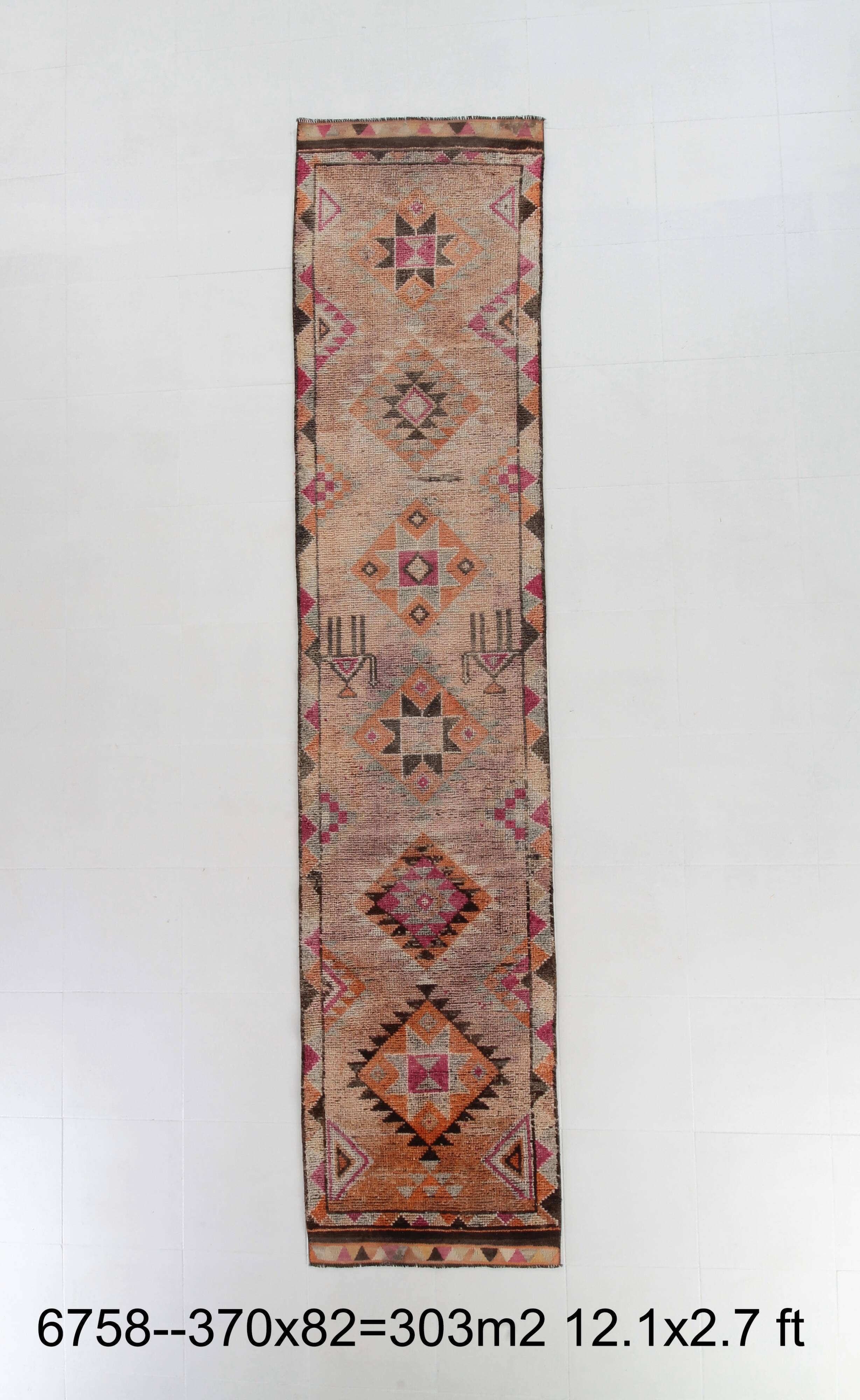 Red and orange vintage runner rug, 370x82cm