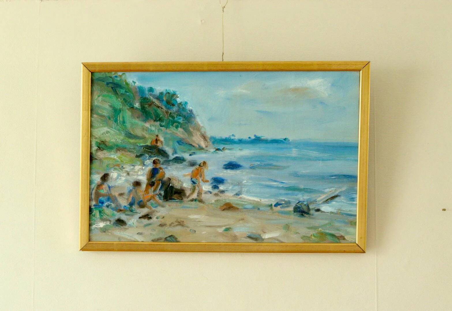 Vintage European oil on canvas – "Beach Scene"