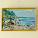 Vintage European oil on canvas – "Beach Scene"