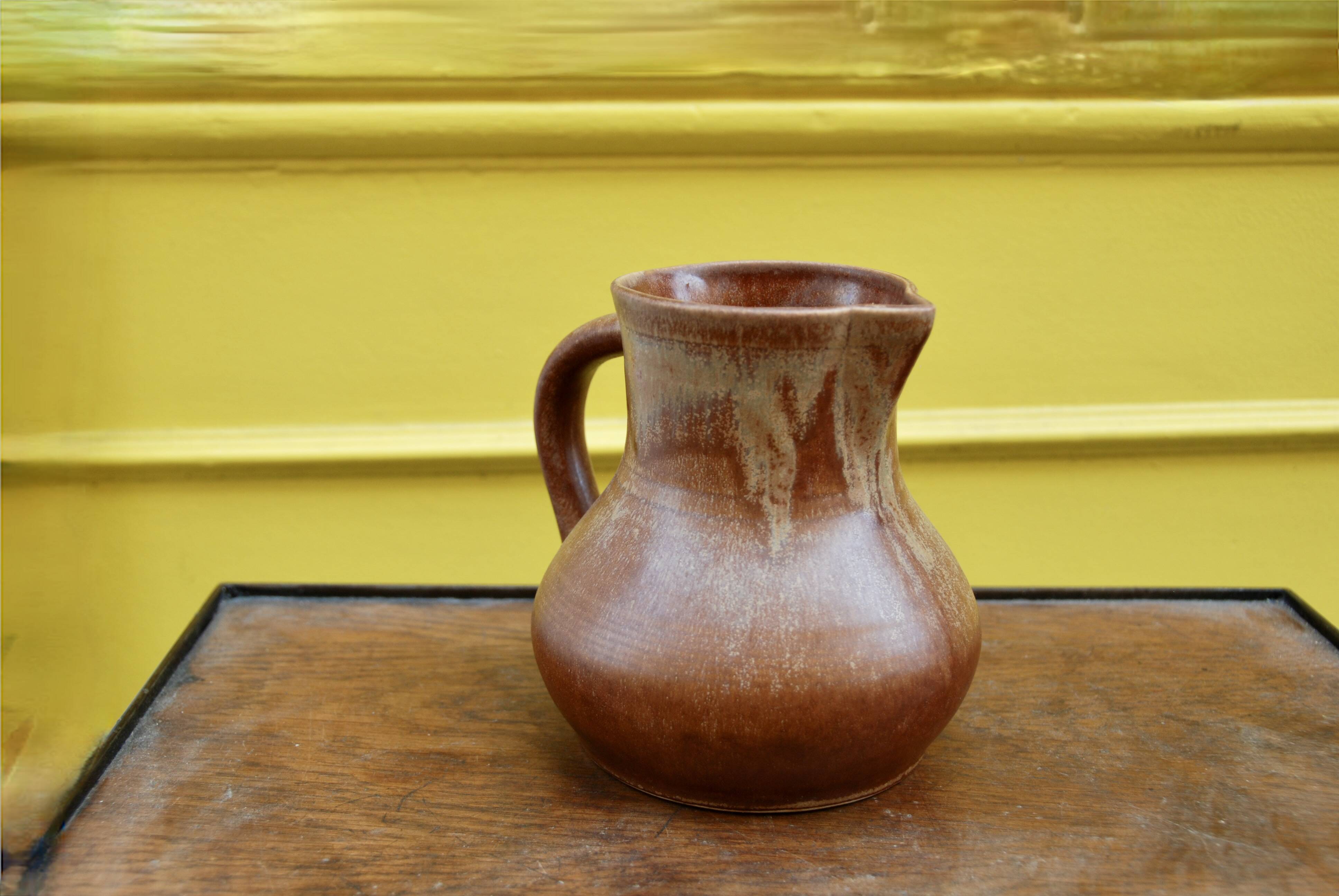 Vintage enamelled stoneware water jug pitcher 1 liter