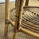 Small round bamboo and rattan table from the 60s