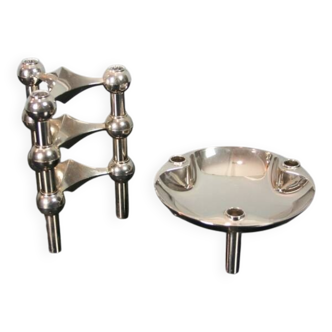 3 bougeoirs et 1 coupelle modulables nagel 1970