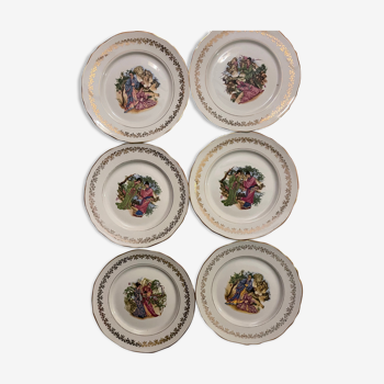 6 assiettes plates porcelaine de Limoges couple japonais