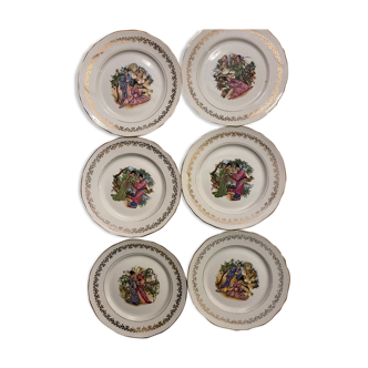 6 flat plates limoges porcelain Japanese couple