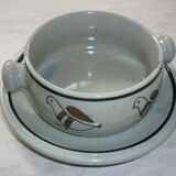 2 bowls with small plates in Korean stoneware