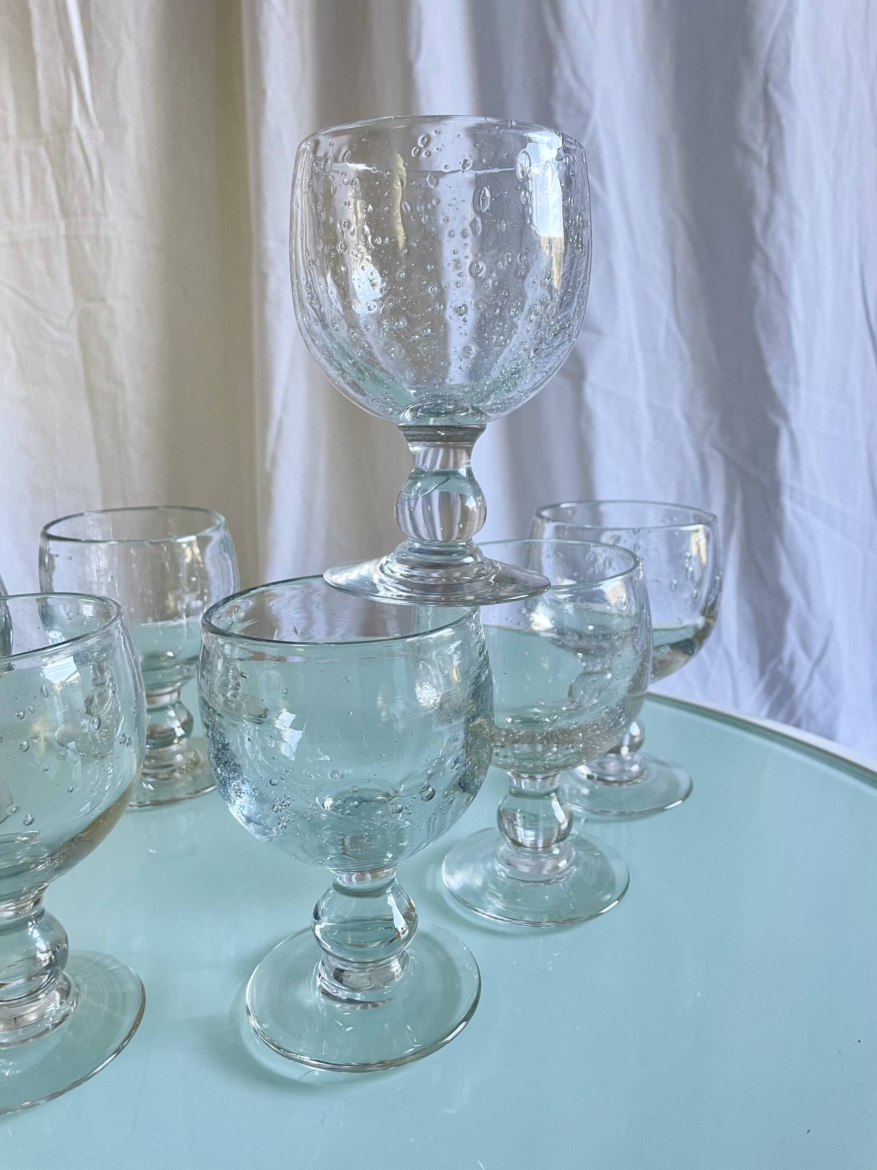 Vintage Biot-style bubbled stemmed glasses