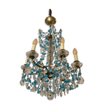 Chandelier with blue crystal pimples, 6 lights, Baccarat, 1950, art nouveau style