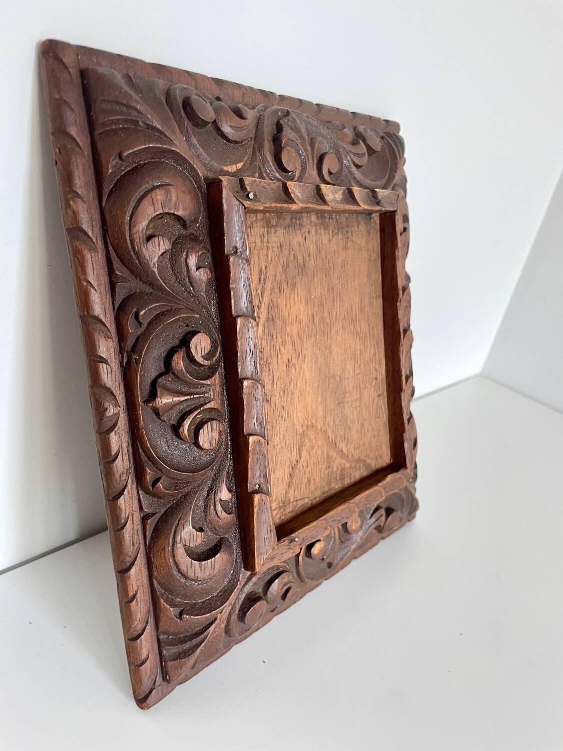 Antique handcarved frame Cedarwood 21.5 cm x 19 cm