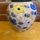 Vintage White Ceramic Round Vase with Polychrome Flower Decoration #D