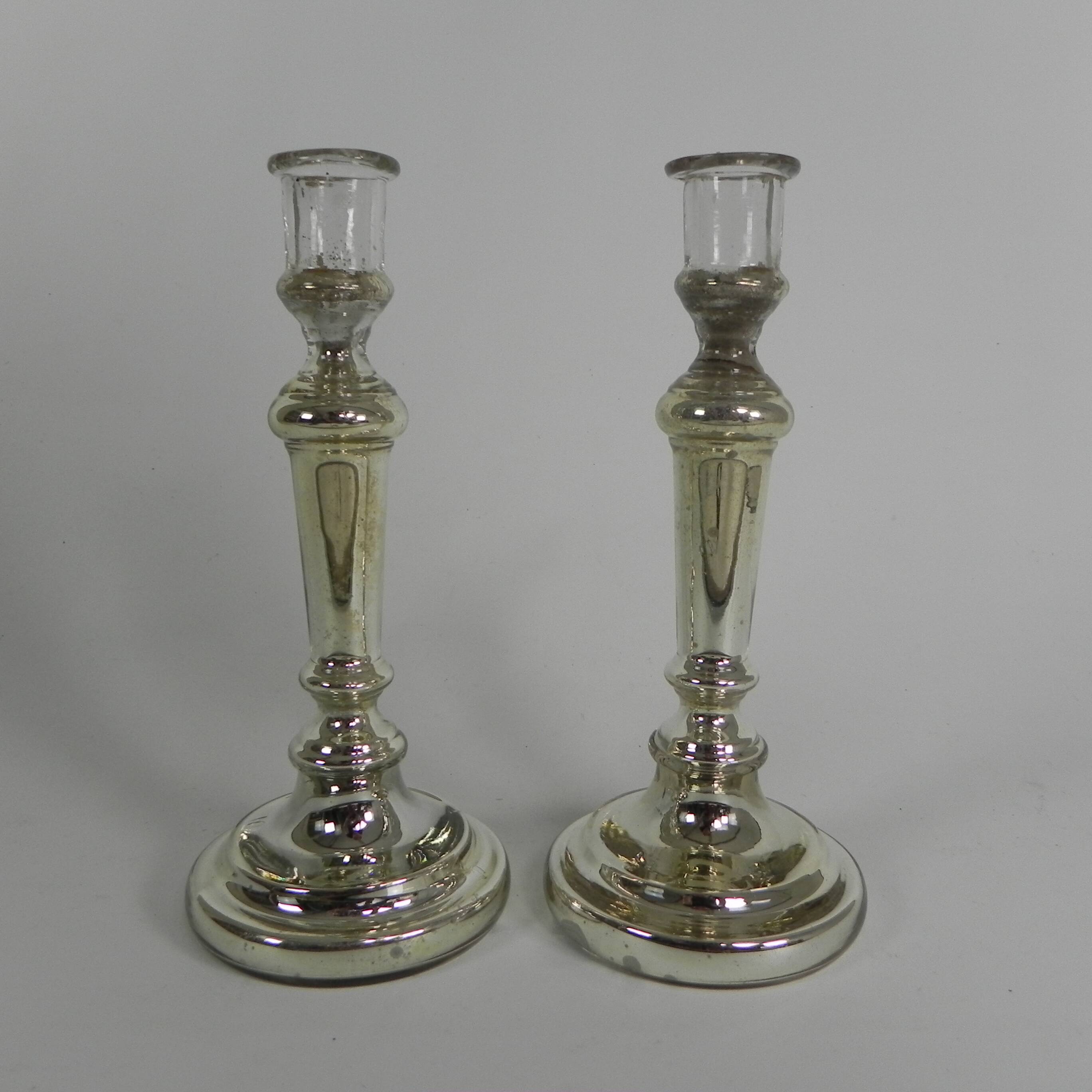 Set of 2 mercury candlesticks, circa 1900 (poor man's silver)