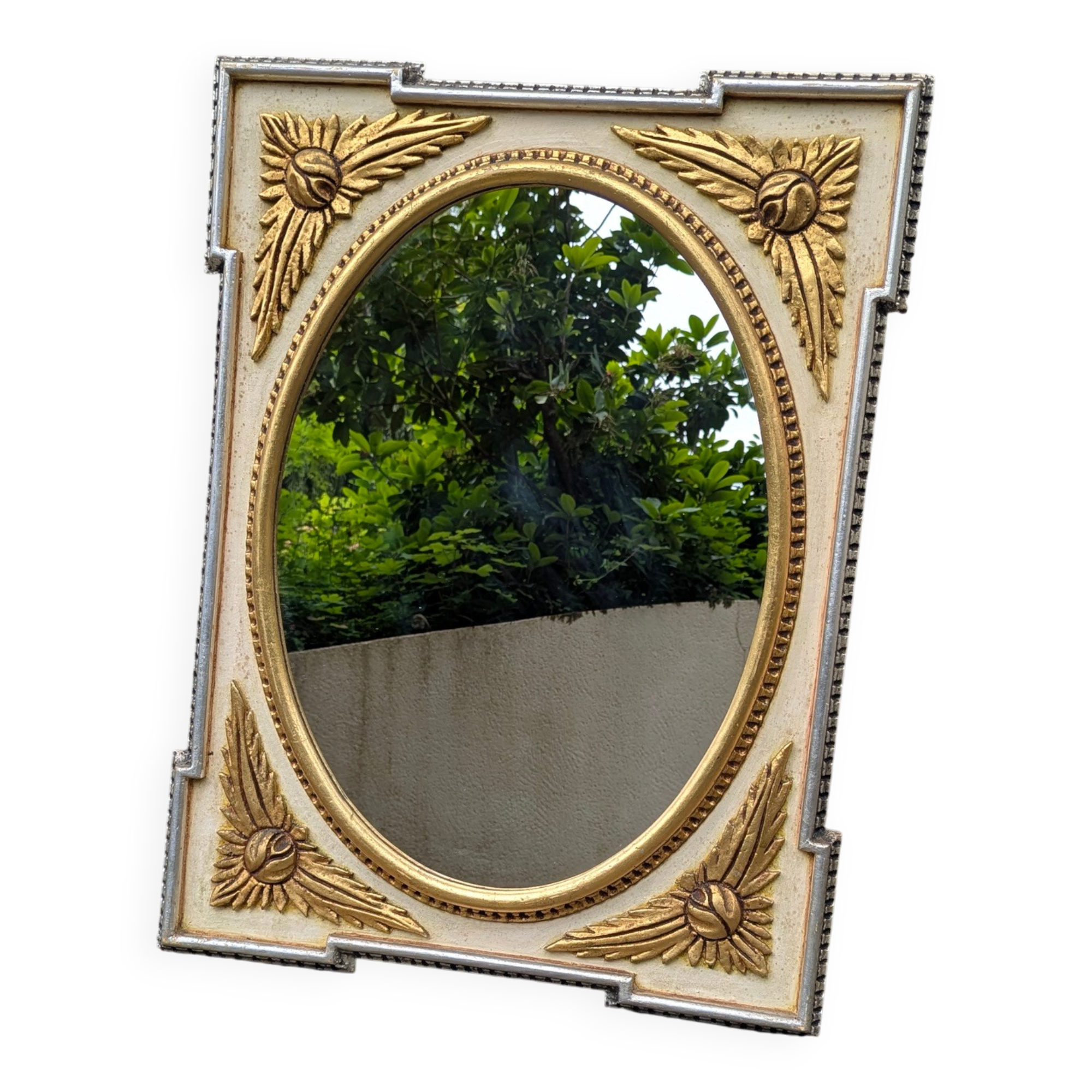 Rectangular mirror in Louis XVI / Neoclassical style – Gold and cream