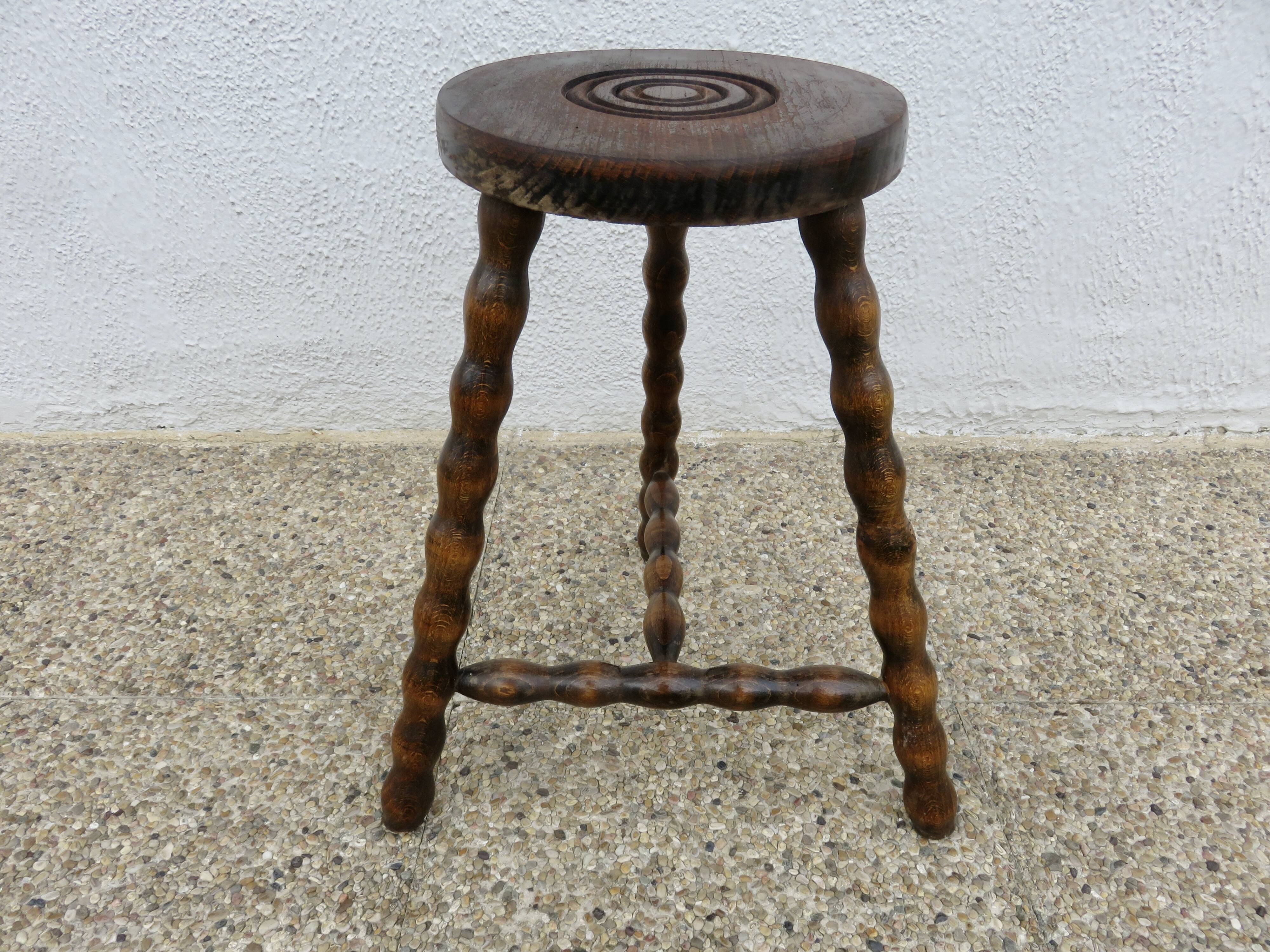 Antique tripod stool, farmhouse stool, 1950s-1960s