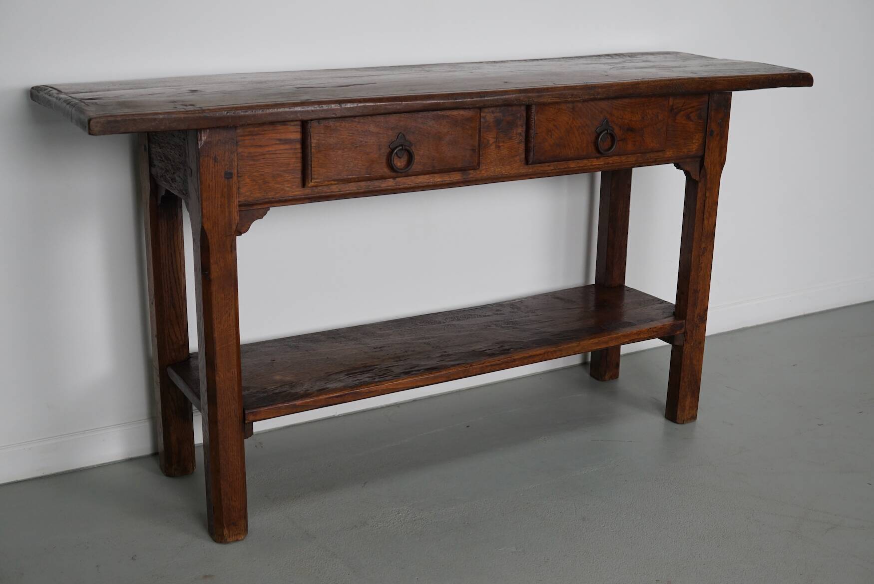 Antique French Rustic Farmhouse Oak Side Table, 19th Century