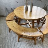 Set of round table and 4 rounded benches, 1950