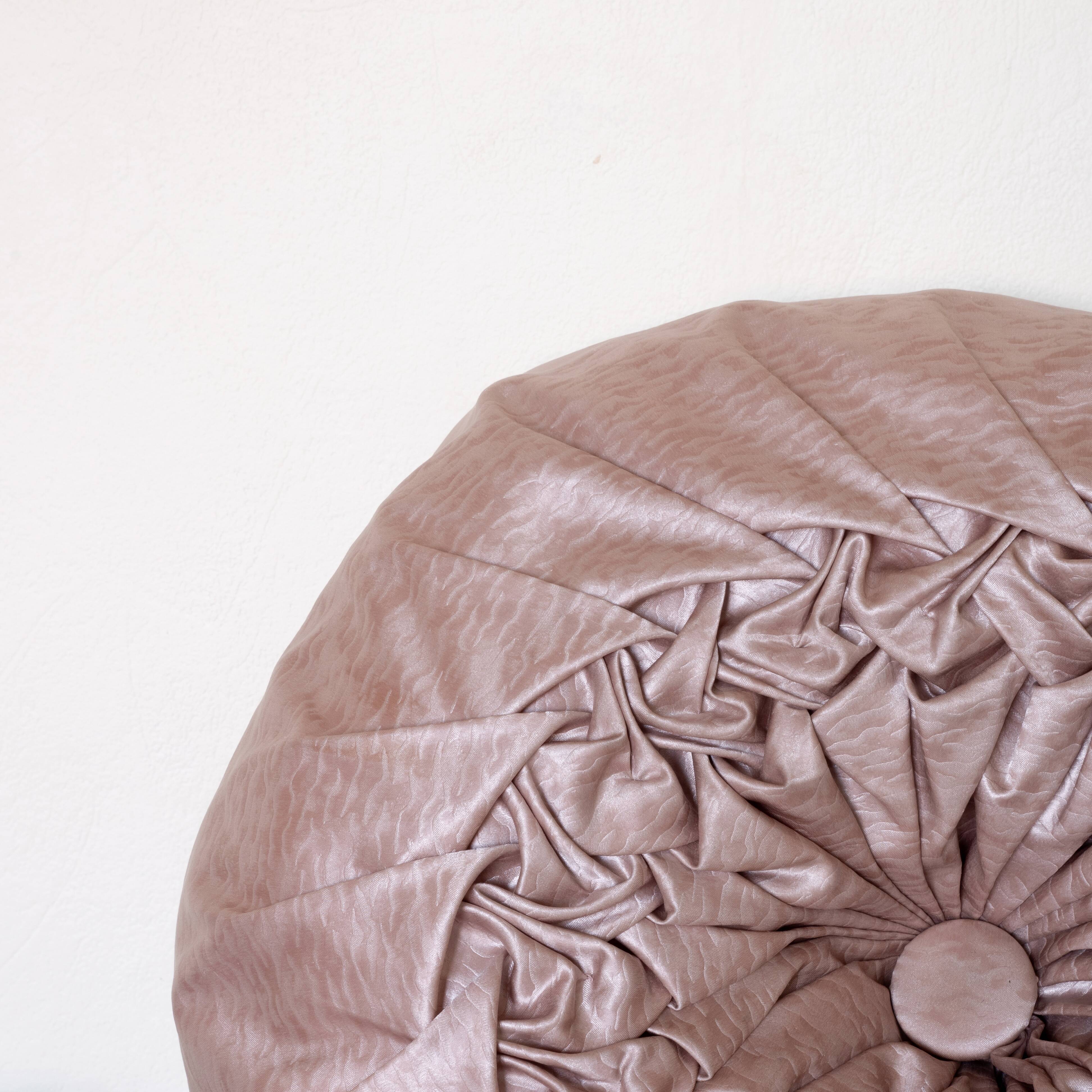 round pleated cushion in pink beige silk