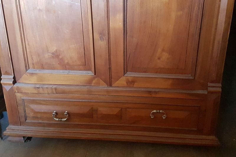 Antique solid wood wardrobe with cornice.
