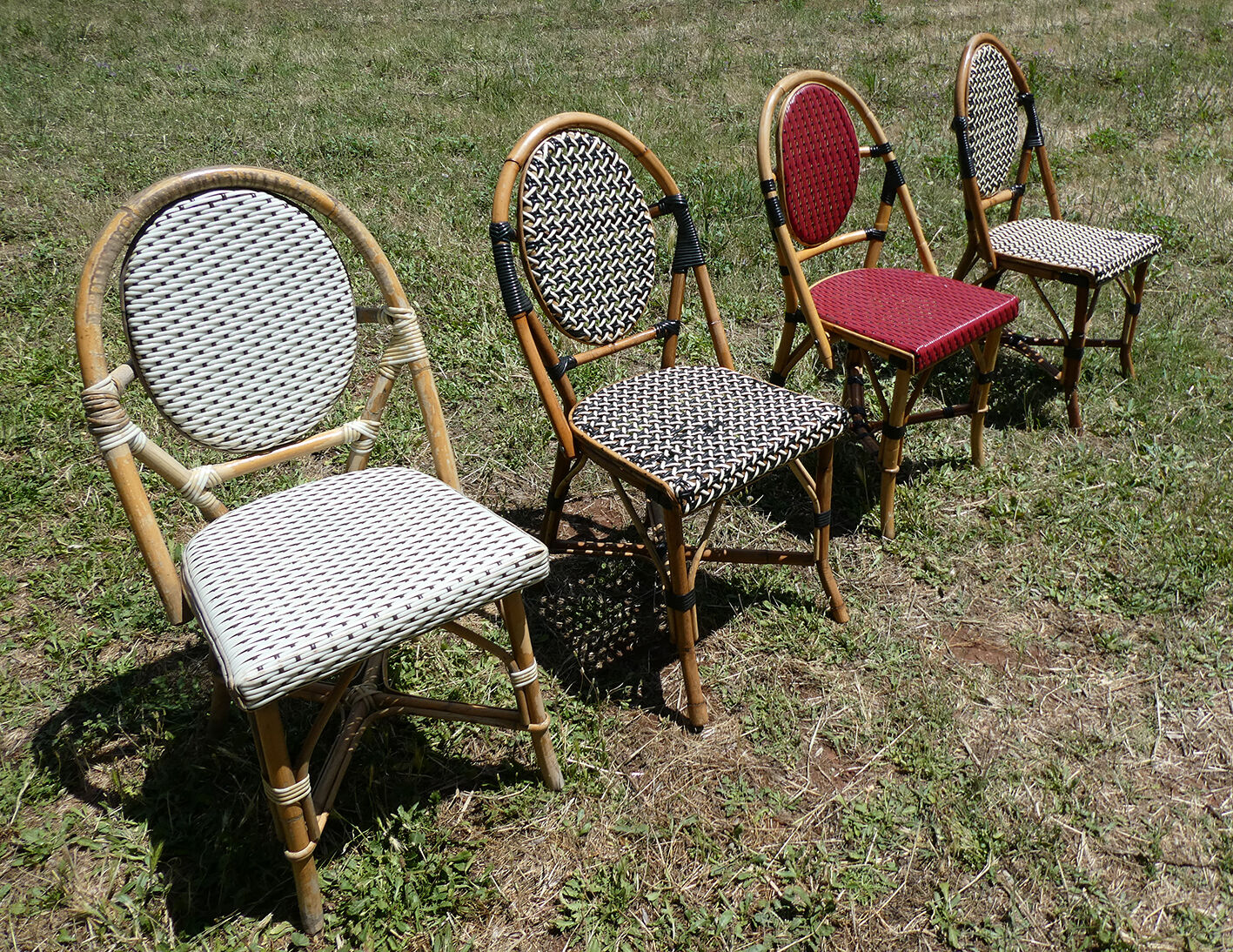 Lot of 4 chairs bistro terrace "Parisian" rattan and braiding