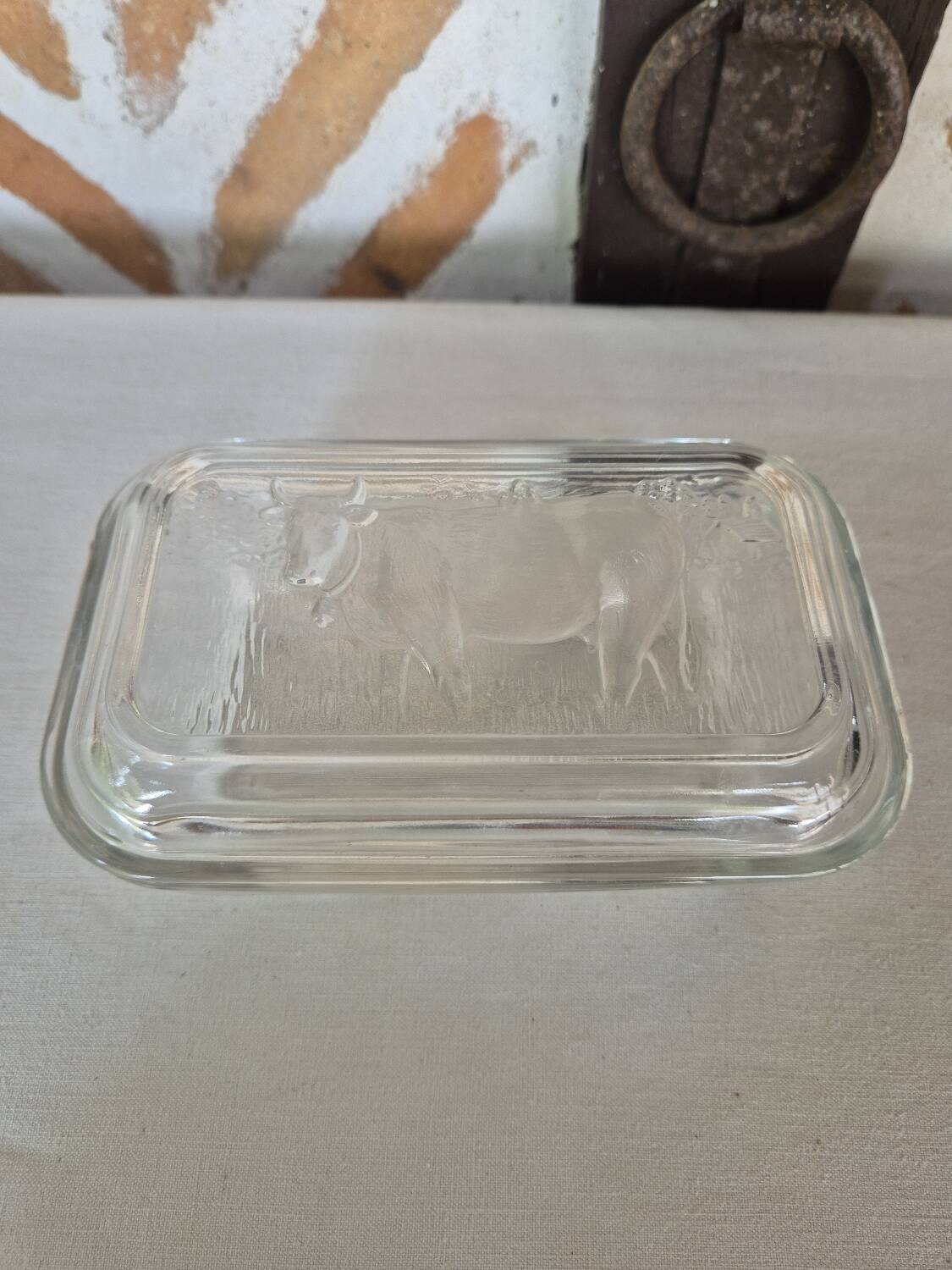 Molded glass butter dish