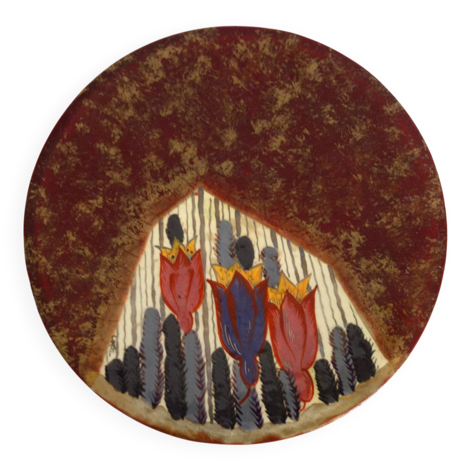 Louis Dage red and gold fruit bowl, 1920s/1930s