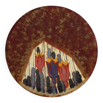 Compotier Louis Dage rouge et doré années 20/30