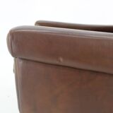 1970 Svend Skipper High Back Armchair and Stool in Brown Leather, Denmark